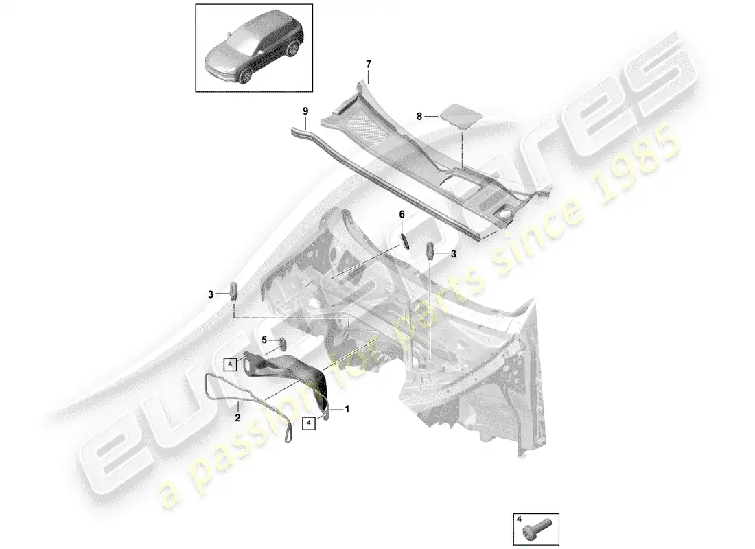 porsche 2020 (cayenne e3 9ya/9yb) caja de agua diagrama de piezas