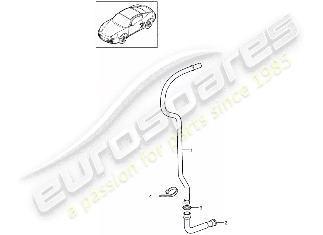 porsche 2010 (987 cayman) tubo de drenaje de agua diagrama de piezas