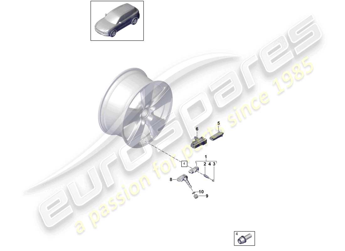 porsche 2021 (cayenne e3 9ya/9yb) sistema de control de presión de neumáticos diagrama de piezas