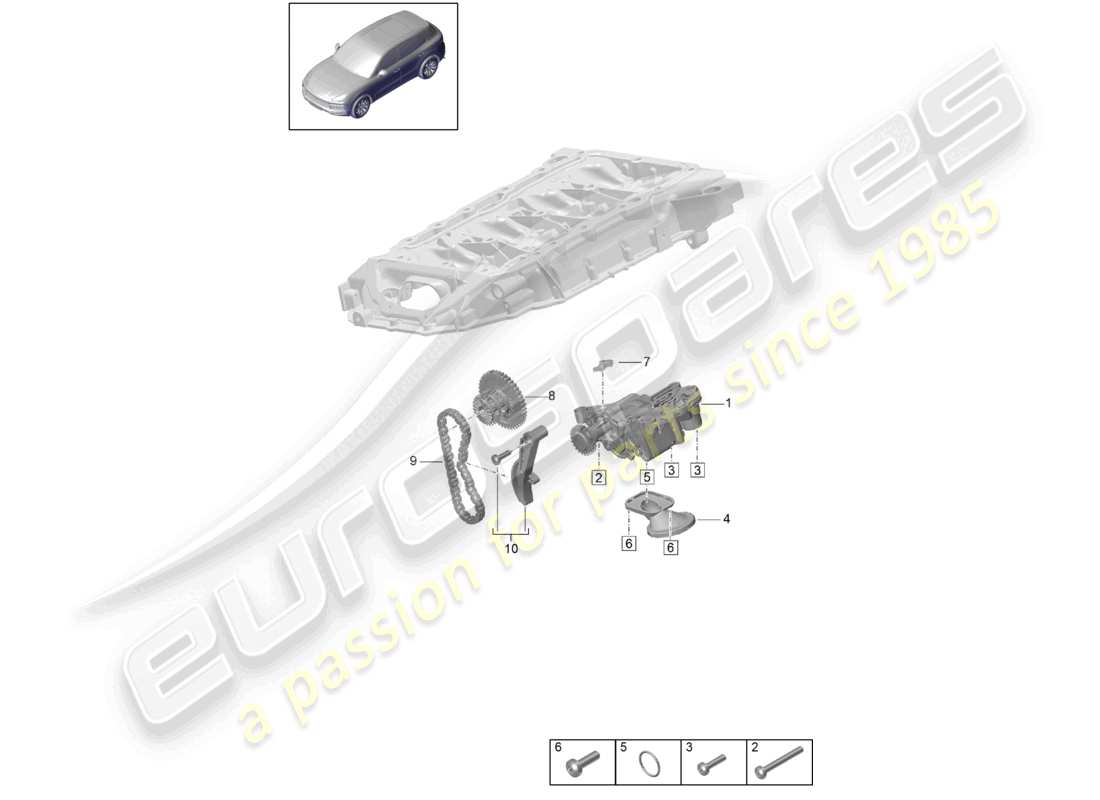 porsche 2021 (cayenne e3 9ya/9yb) bomba de aceite diagrama de piezas