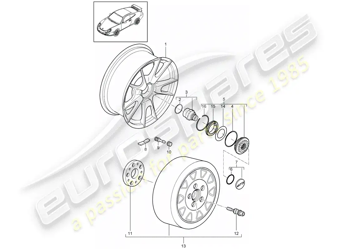 porsche 2008 (997-1 gt3) cierre centralizado diagrama de piezas