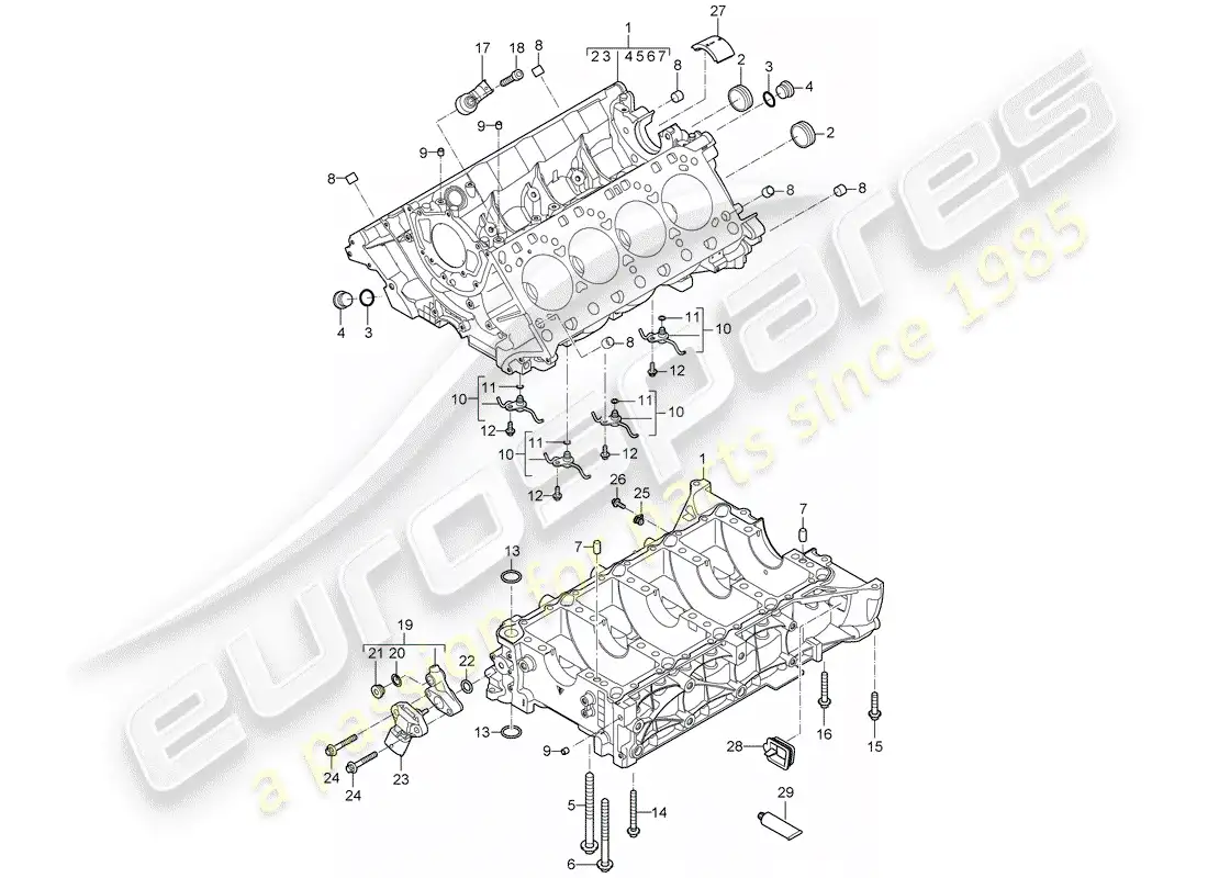 porsche 2010 (cayenne e1 9pa) crankcase diagrama de piezas