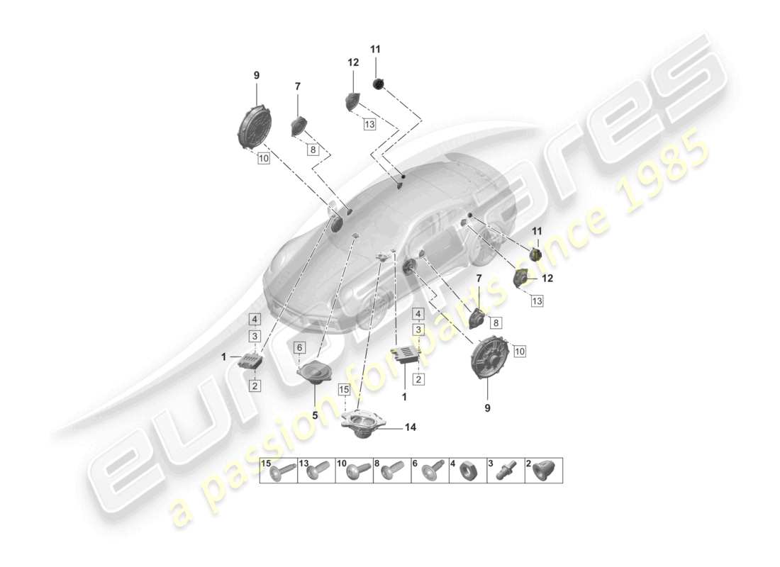 porsche 2023 (992-1 turbo / s) diagrama de piezas del altavoz