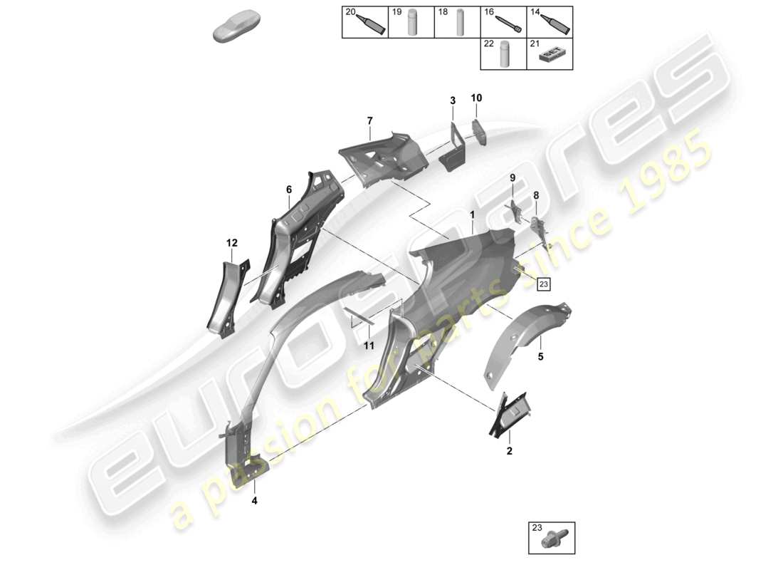 porsche 2021 (718 cayman gt4) diagrama de piezas de la parte lateral
