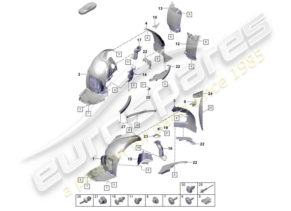 porsche 2021 (718 cayman gt4) diagrama de piezas del revestimiento de la carcasa de la rueda