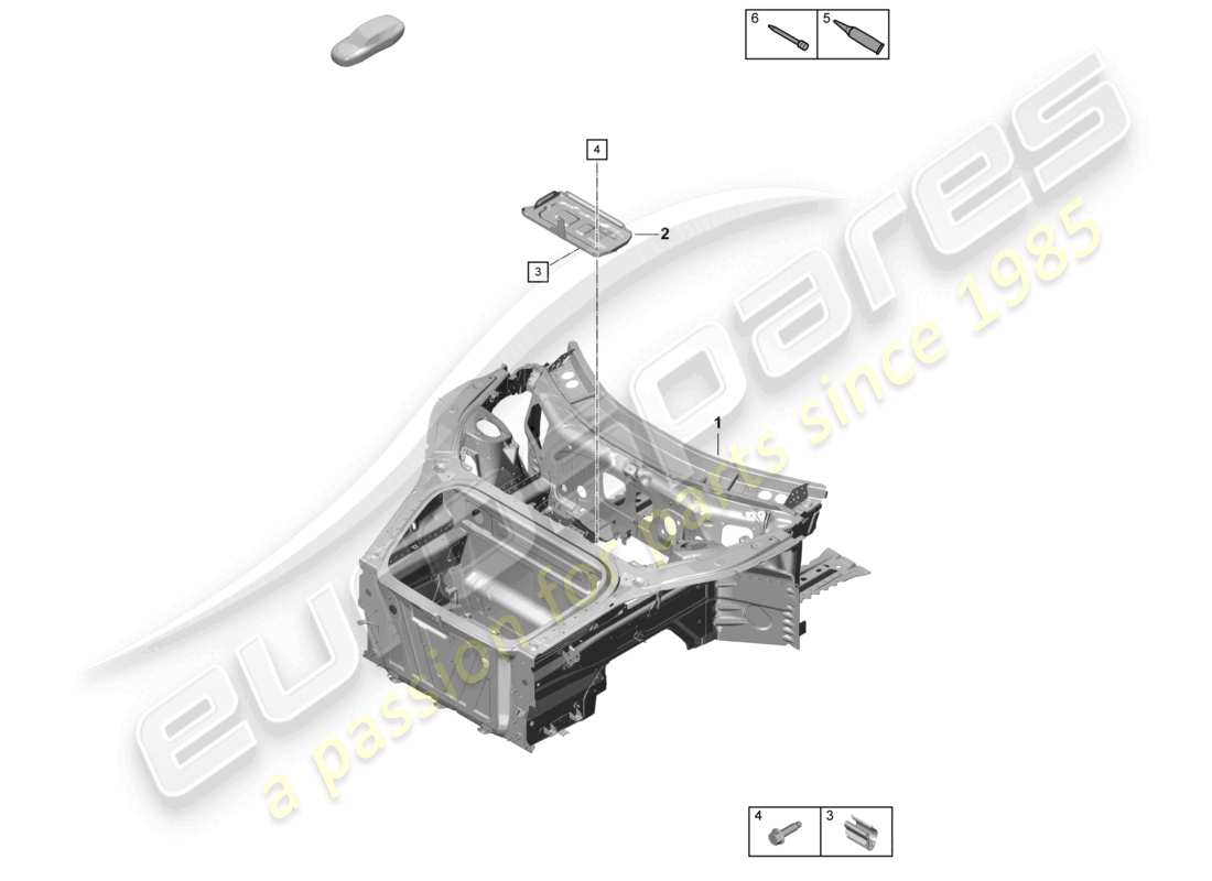 porsche 2021 (718 cayman gt4) diagrama de piezas del extremo delantero (completo)