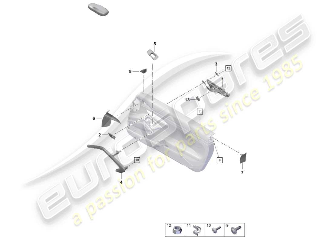 porsche 2021 (718 cayman gt4) diagrama de piezas de accesorios del panel de la puerta gt4rs