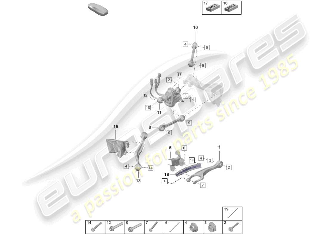 porsche 2023 (992-1 turbo / s) diagrama de piezas de dirección del eje trasero
