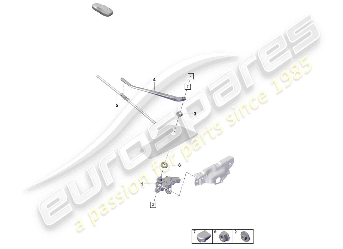 porsche 2024 (992-2) diagrama de piezas del sistema de limpiaparabrisas y arandela de la ventana trasera