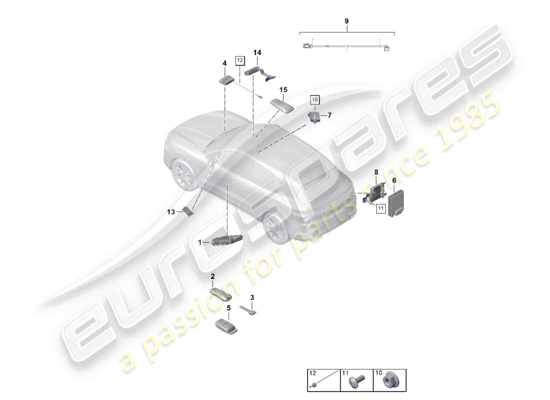 porsche 2025 (cayenne e3 pa) unidades de control calentador auxiliar unidad receptora interruptor de encendido/arranque transmisor portátil diagrama de piezas de la antena