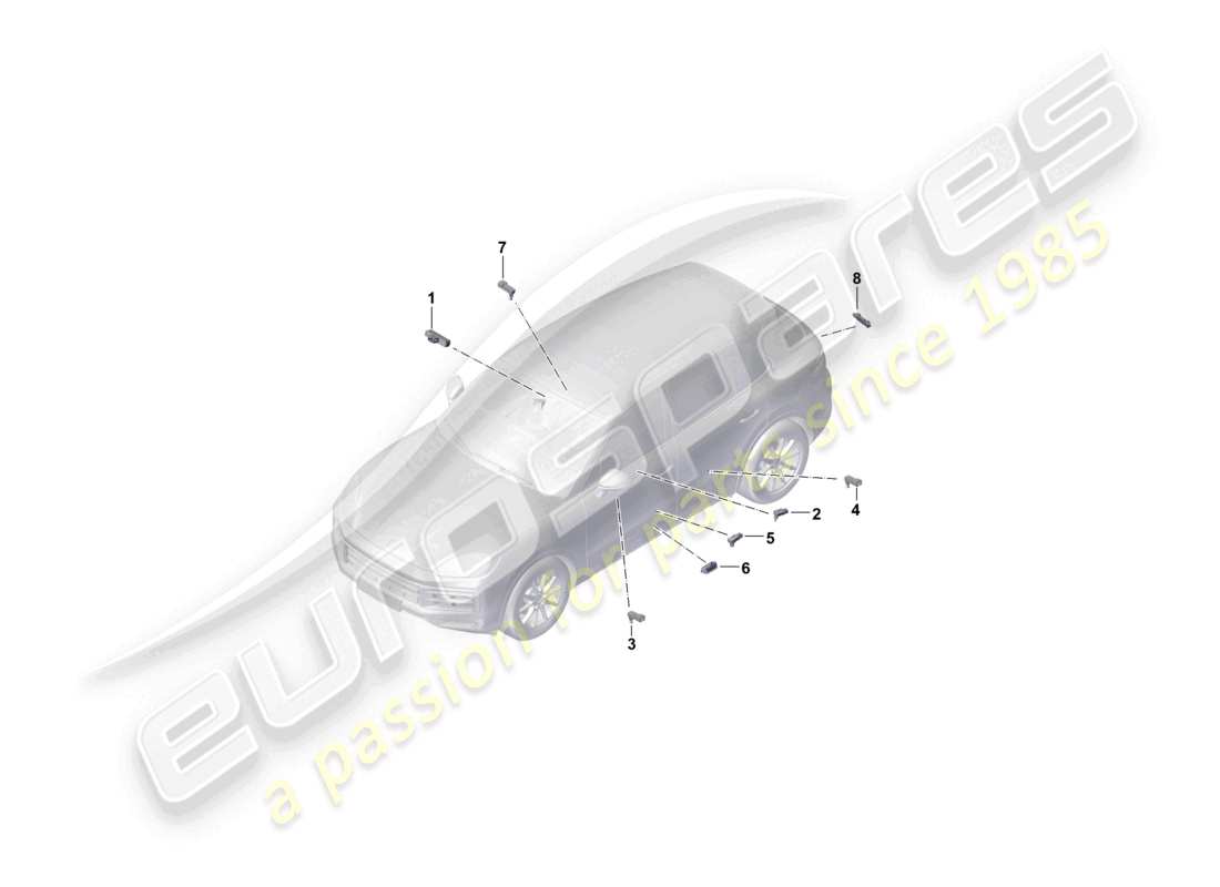 porsche 2024 (cayenne e3 pa) iluminación interior retrovisor exterior luz de advertencia de la puerta diagrama de piezas de la luz