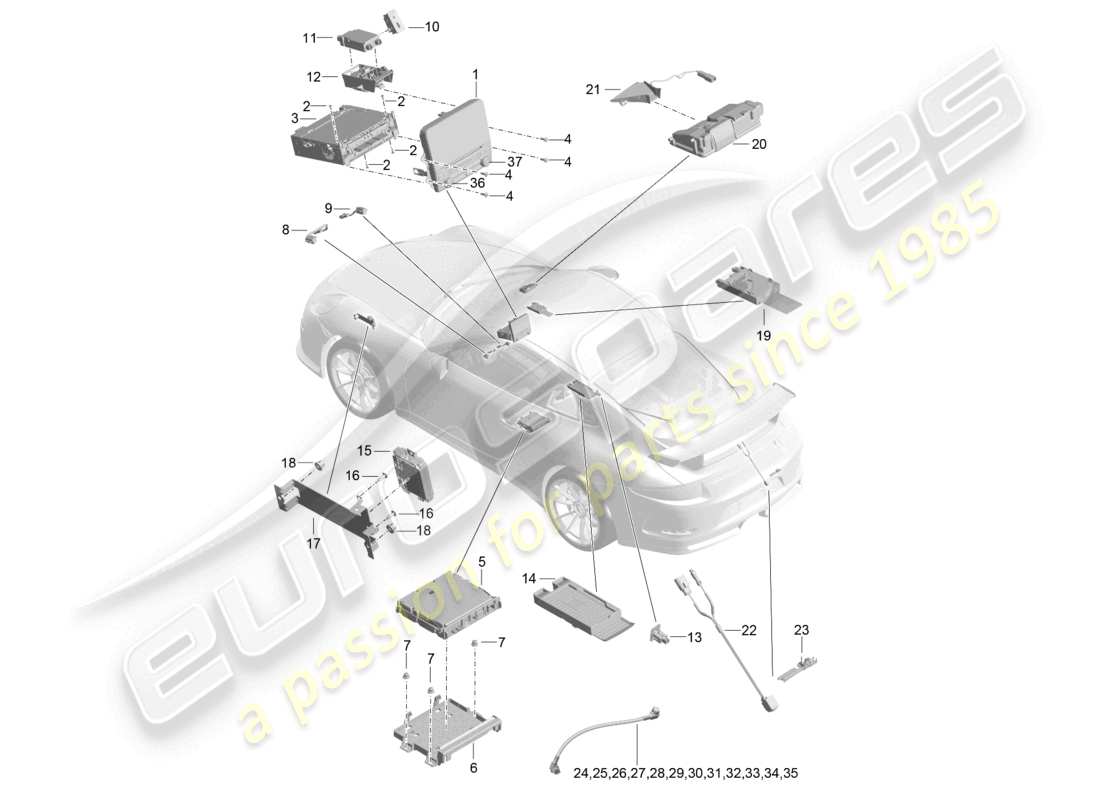 porsche 2021 (991-2 r/gt3/rs) pantalla ordenador central sistema de navegación tv micrófono interfaz multimedia cámara línea de conexión d - mj 2018>> diagrama de piezas