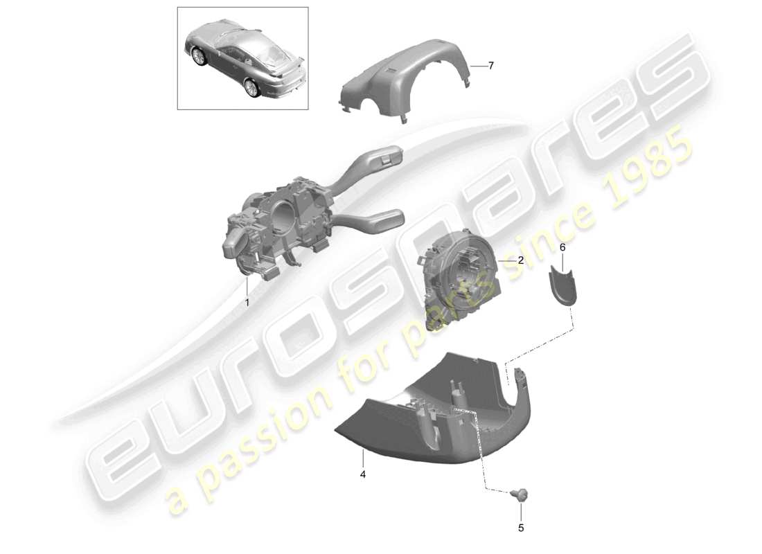 porsche 2021 (991-2 r/gt3/rs) diagrama de piezas del interruptor de la columna de dirección