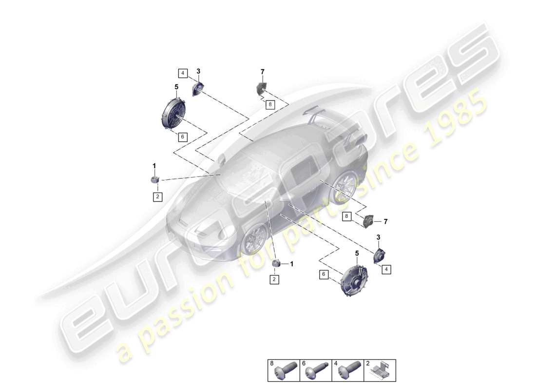 porsche 2026 (992-2 gt3) diagrama de partes básicas de un altavoz