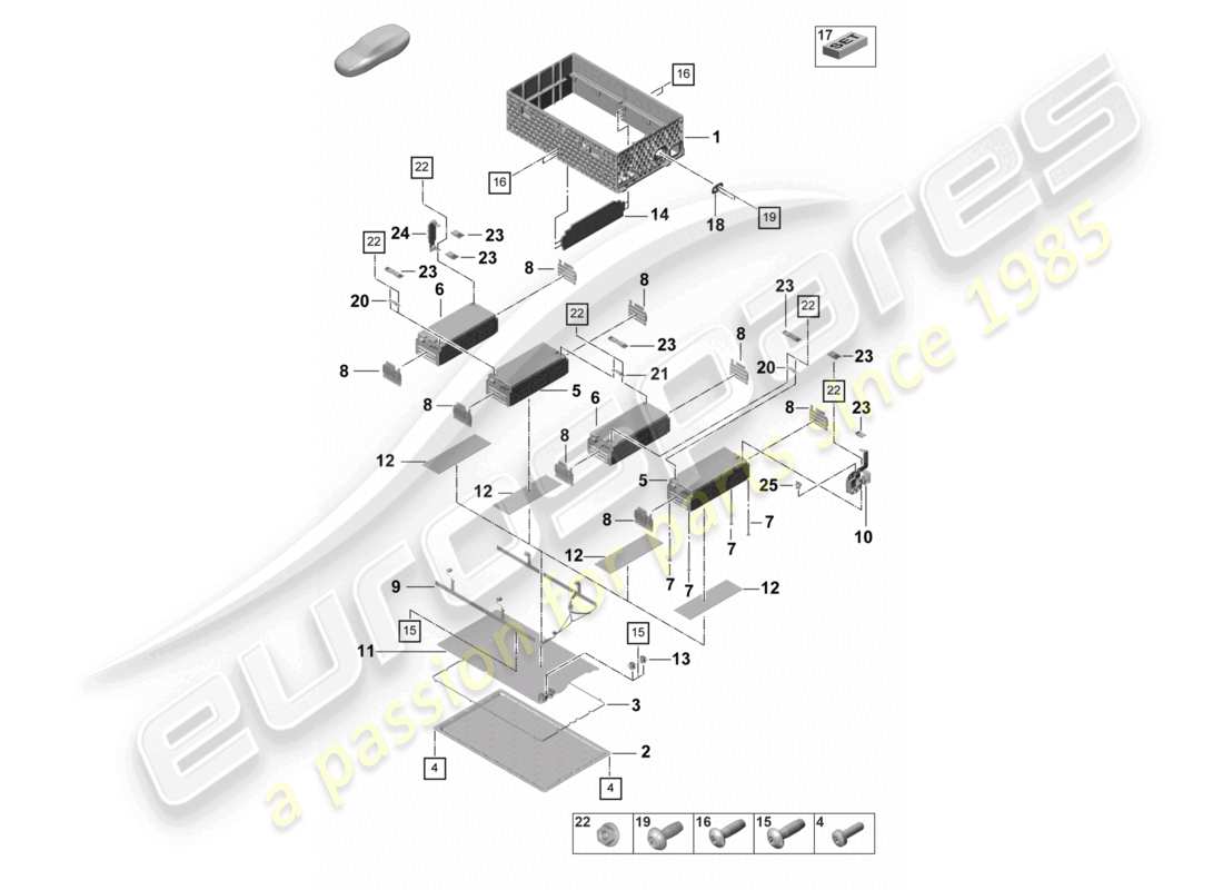 porsche 2022 (panamera 971-2) batería de alto voltaje híbrida partes individuales diagrama de piezas