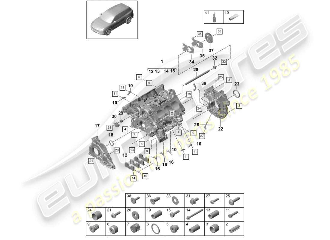 porsche 2021 (cayenne e3 9ya/9yb) carter del carter diagrama de piezas
