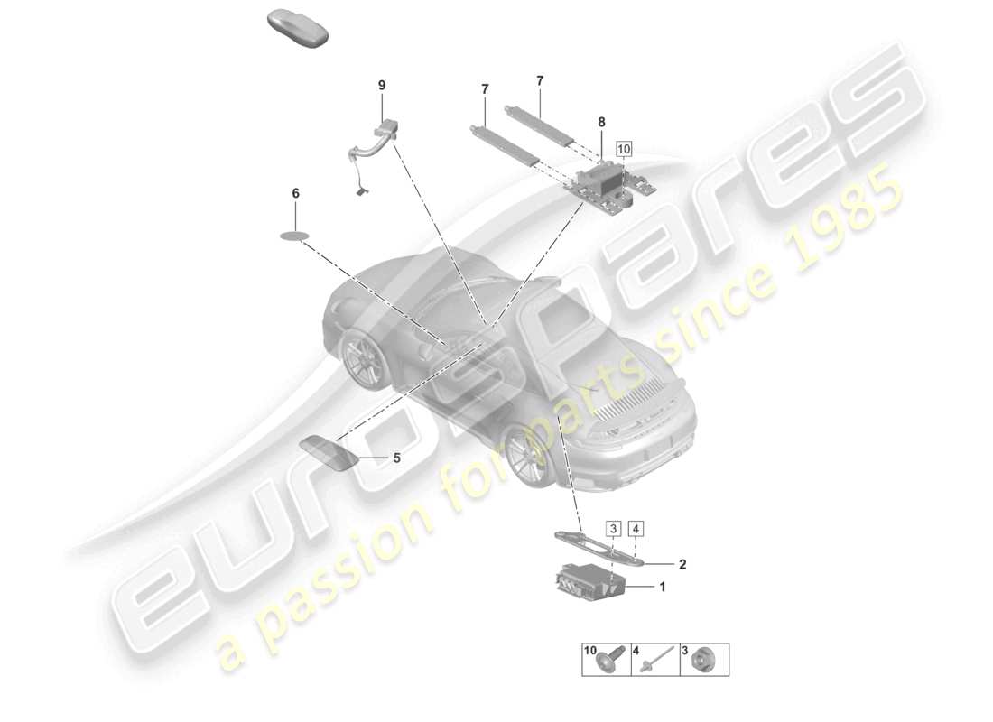 porsche 2020 (992-1 turbo / s) diagrama de piezas de la tarjeta del conductor para el seguimiento de vehículos vts de partes individuales