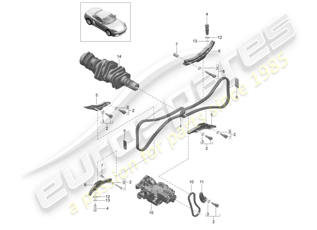 porsche 2023 (718 boxster) diagrama de piezas de la cadena de distribución