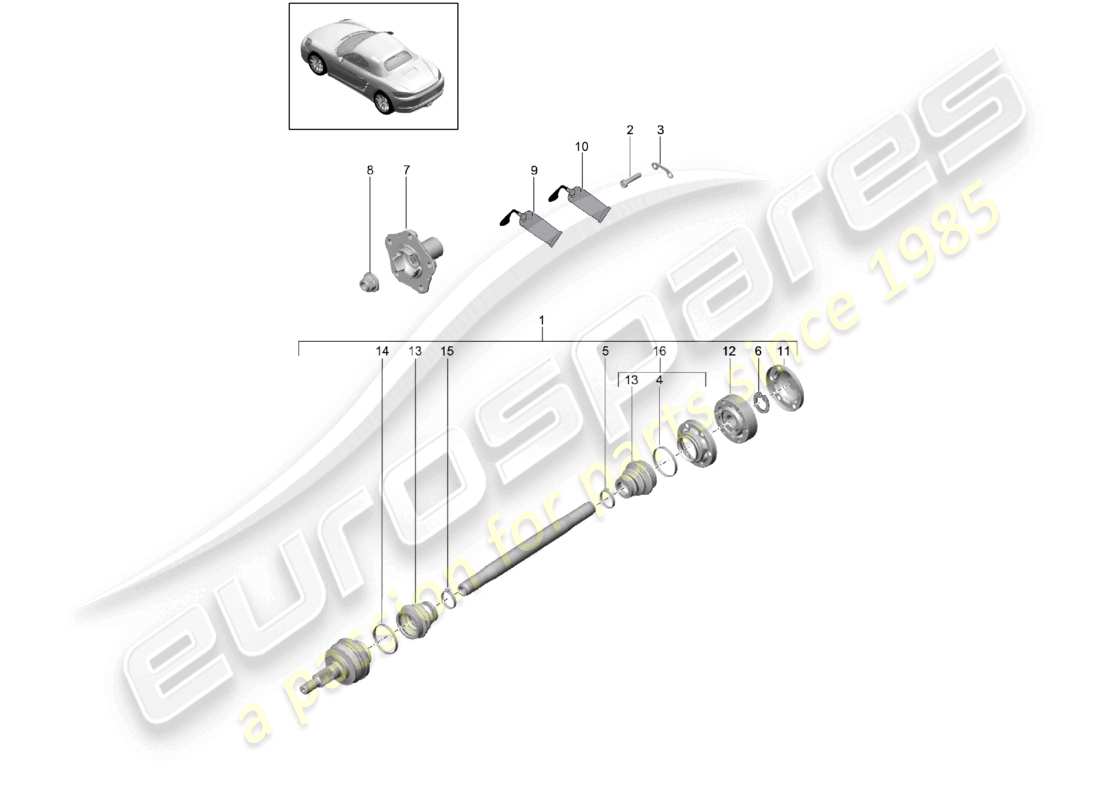 porsche 2021 (718 boxster) diagrama de piezas del eje de transmisión y del cubo de la rueda
