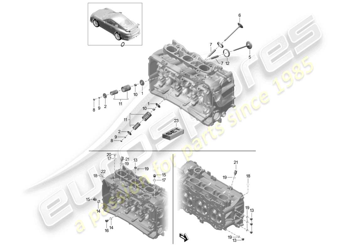 porsche 2021 (991-2 r/gt3/rs) diagrama de piezas de válvulas y accesorios de culata