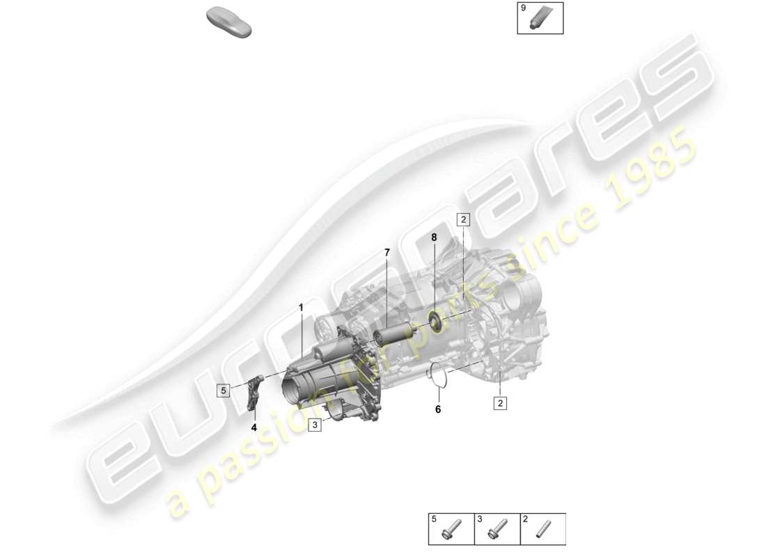 porsche 2025 (macan-e) motor de tracción para eje delantero de accionamiento eléctrico diagrama de piezas del elemento del filtro de aceite