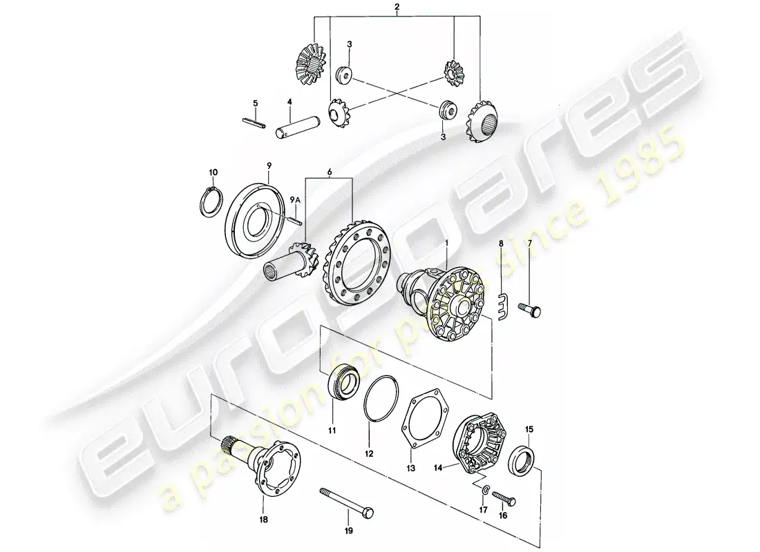 porsche 1982 (928) diferencial - 2 - transmisión automática diagrama de piezas