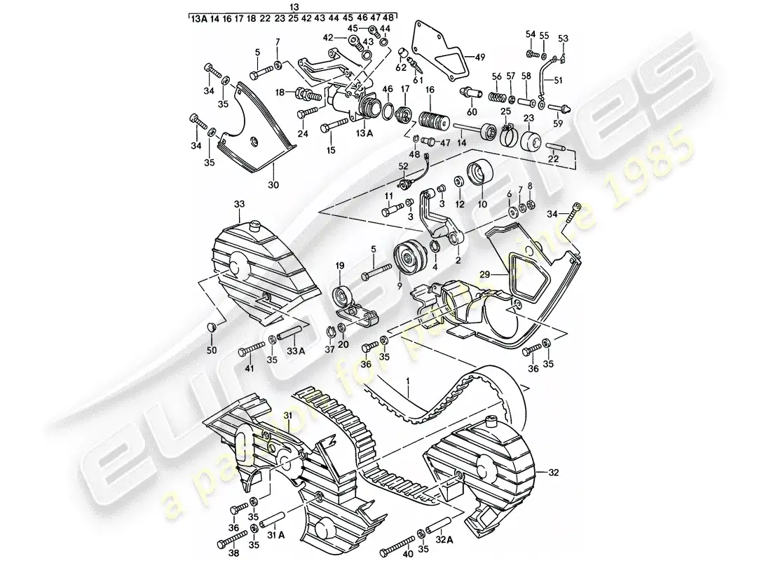porsche 1983 (928) mecanismo de impulsión - árbol de levas diagrama de piezas