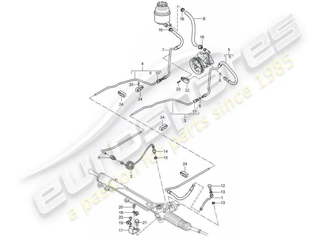 porsche 2005 (carrera gt) dirección asistida - linea hidráulica diagrama de piezas