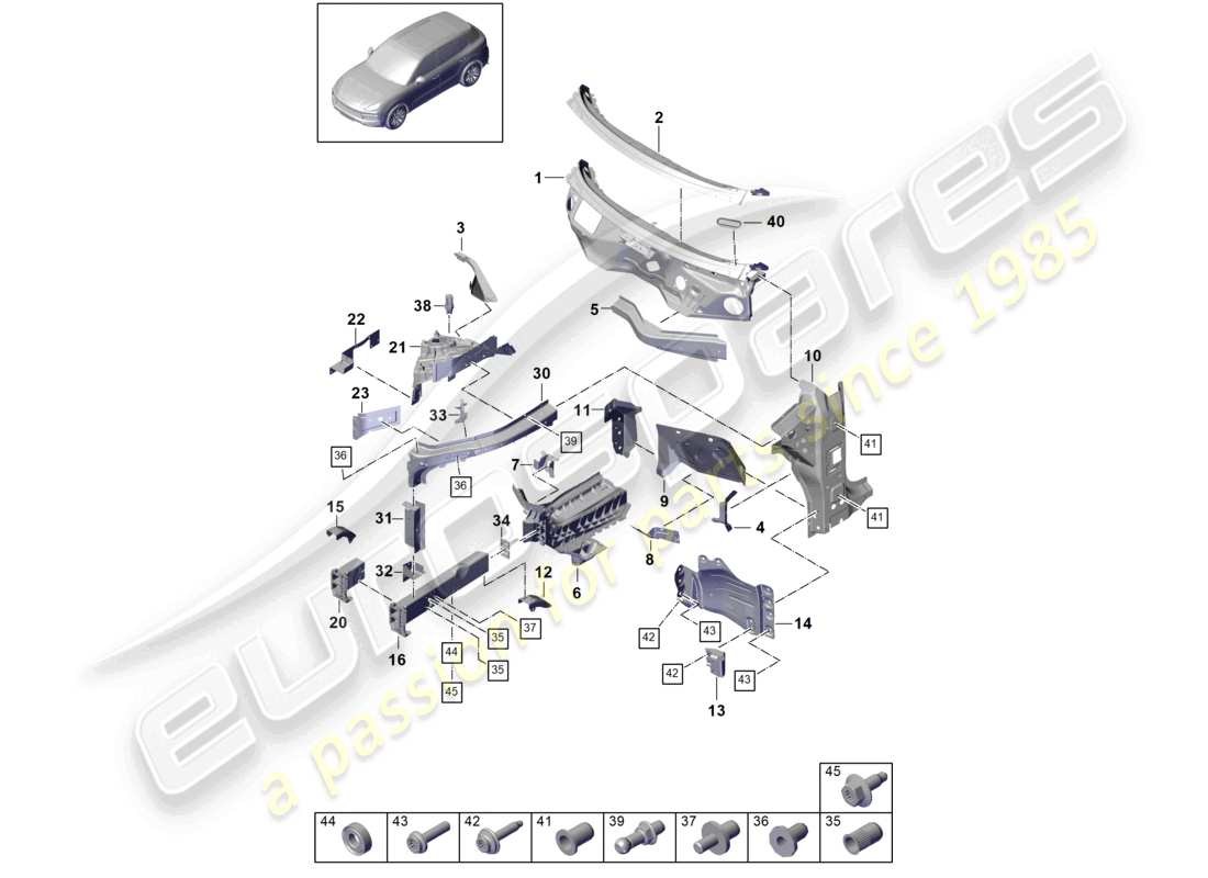 porsche 2021 (cayenne e3 9ya/9yb) parte delantera piezas individuales diagrama de piezas