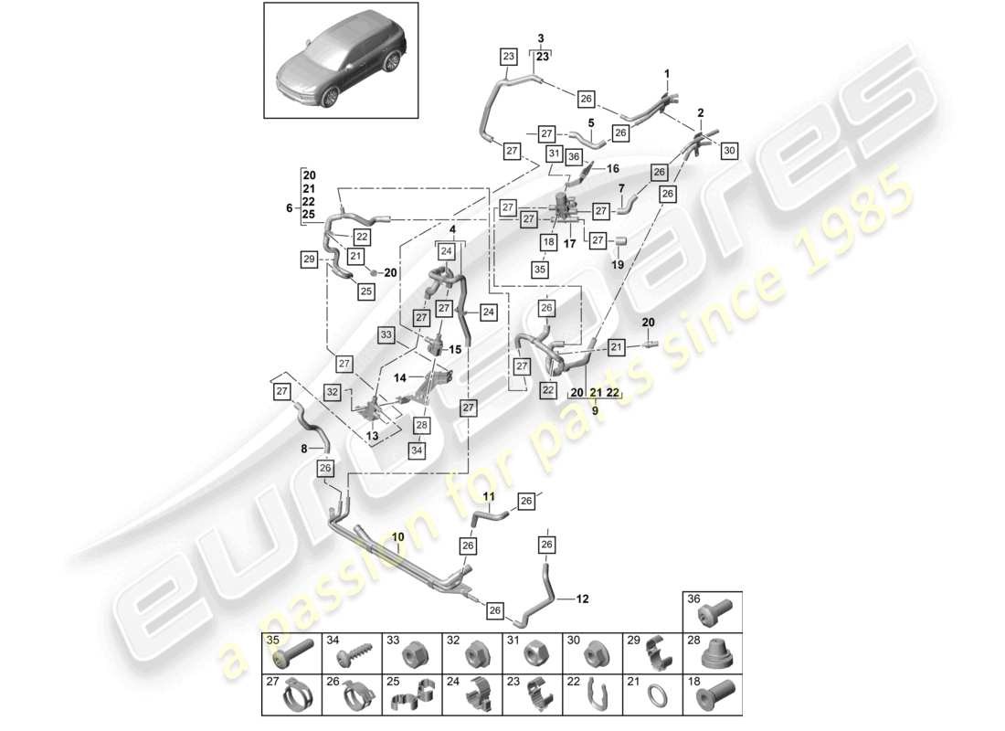 porsche 2021 (cayenne e3 9ya/9yb) calentador r4 circuito de alta temperatura delantero para vehículos con propulsión híbrida diagrama de piezas