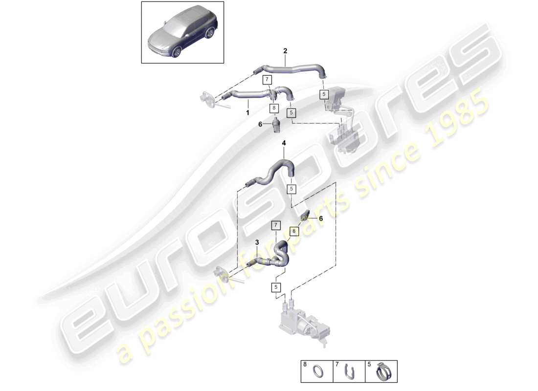 porsche 2021 (cayenne e3 9ya/9yb) calentador caja de agua del circuito de baja temperatura para vehículos con propulsión híbrida diagrama de piezas