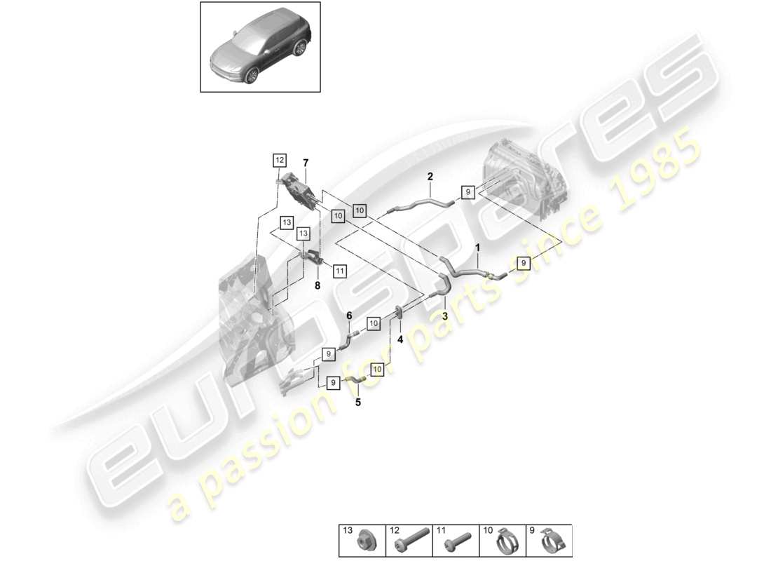 porsche 2021 (cayenne e3 9ya/9yb) circuito de alta temperatura del calentador lhd para vehículos con propulsión híbrida diagrama de piezas