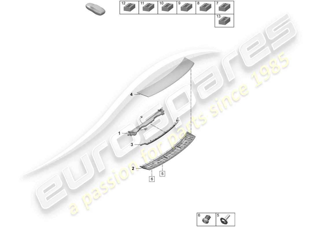 porsche 2025 (taycan 9j1-2) diagrama de piezas del spoiler trasero