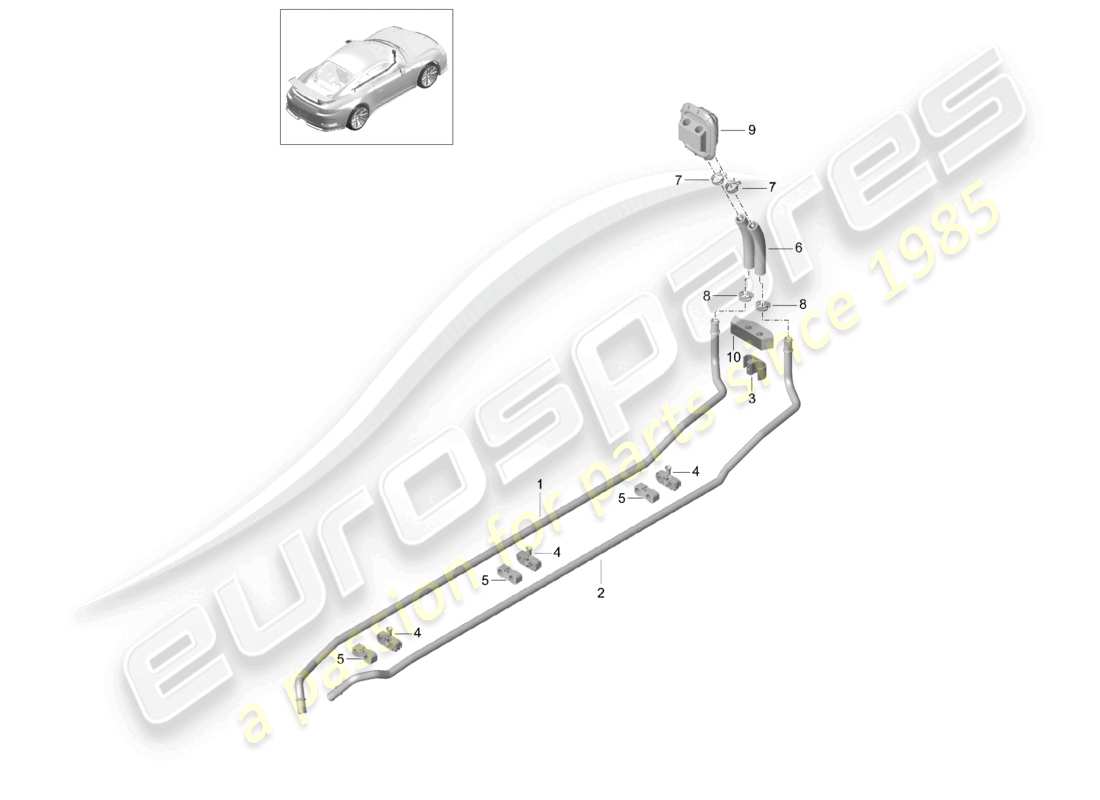 porsche 2021 (991-2 r/gt3/rs) diagrama de piezas de la línea de retorno de la tubería de suministro del calentador