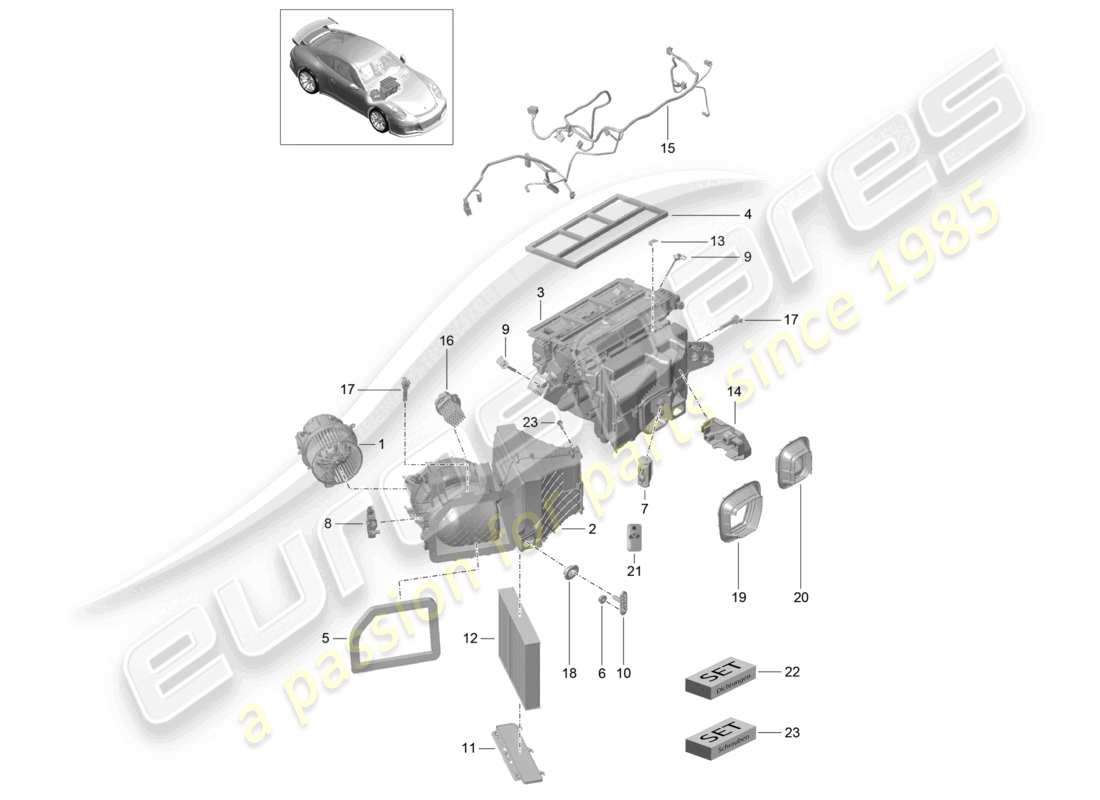 porsche 2021 (991-2 r/gt3/rs) diagrama de piezas del aire acondicionado y sus partes individuales
