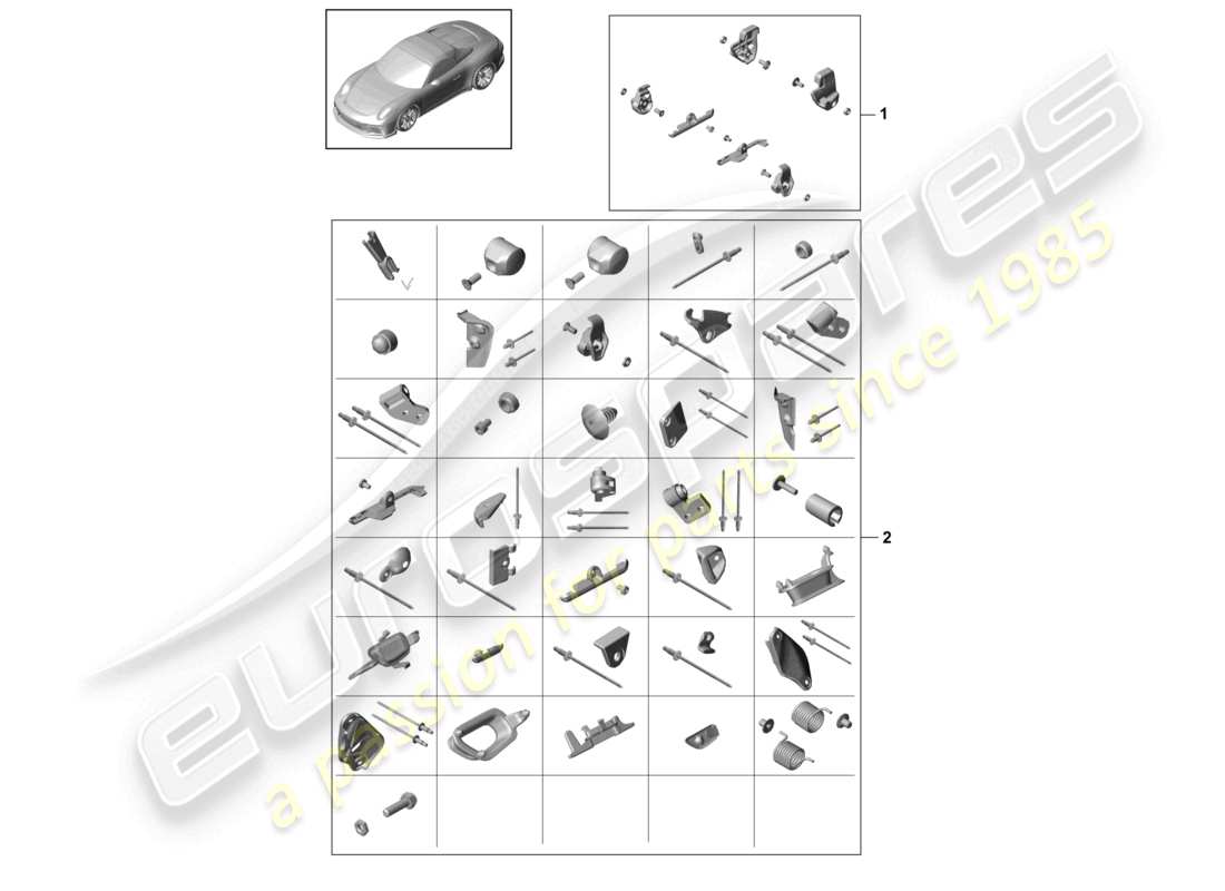 porsche 2021 (991-2 r/gt3/rs) diagrama de piezas del bastidor superior trasero diverso