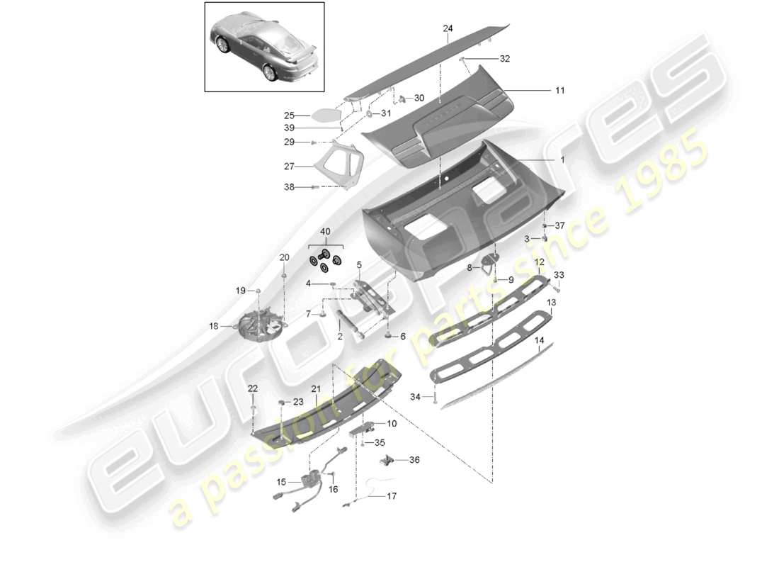 porsche 2021 (991-2 r/gt3/rs) alerón trasero d >>- diagrama de piezas mj 2017