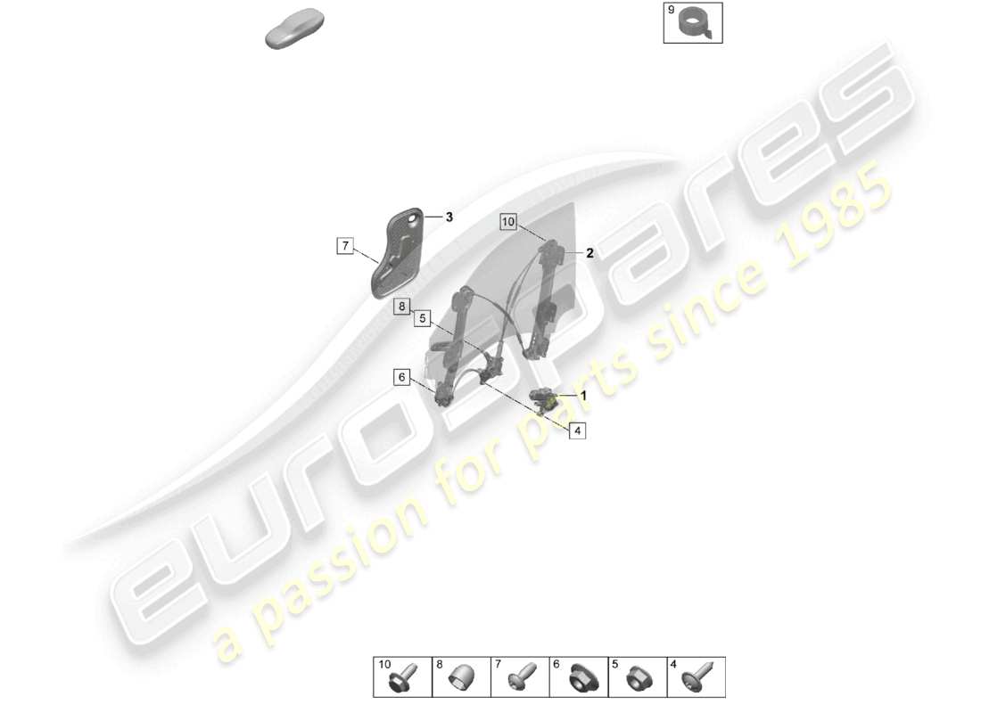 porsche 2026 (taycan 9j1-2) diagrama de piezas de accesorios del motor del regulador de ventana delantera