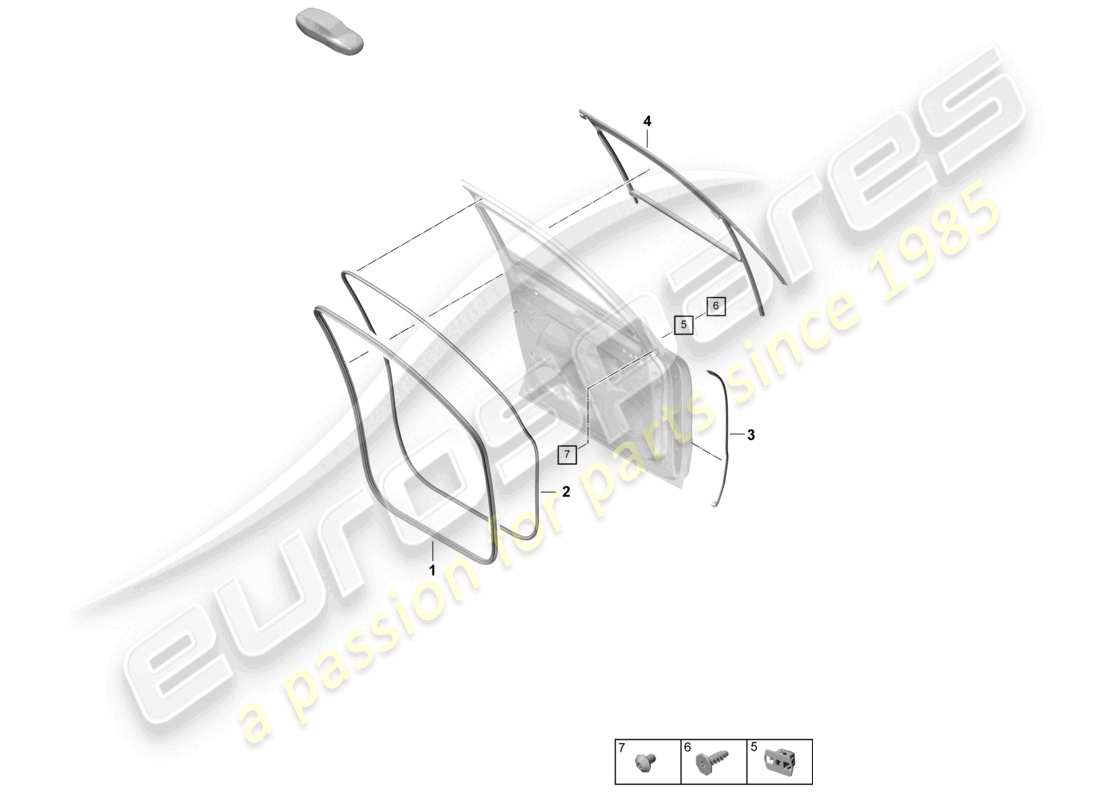 porsche 2025 (cayenne e3 pa) diagrama de piezas de accesorios del sello de la puerta delantera