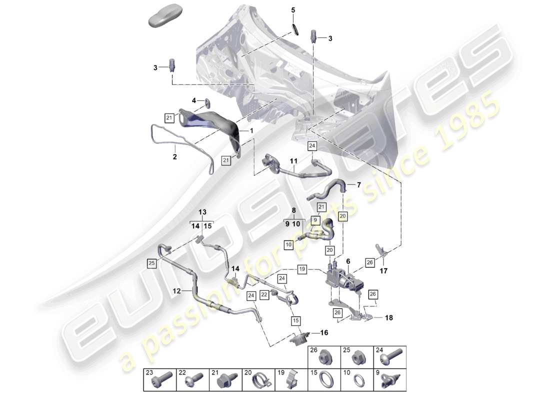 porsche 2024 (cayenne e3 pa) diagrama de piezas del sistema de calefacción y aire acondicionado con caja de agua rhd para vehículos con propulsión híbrida