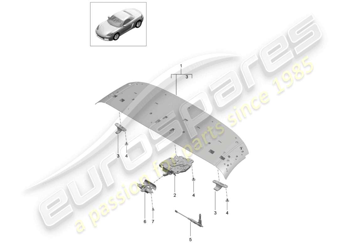 porsche 2021 (718 boxster) diagrama de piezas del retén del marco del techo delantero del marco superior