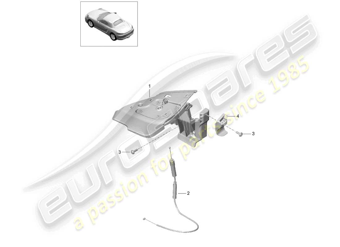porsche 2021 (718 boxster) diagrama de piezas del techo convertible lateral de la aleta