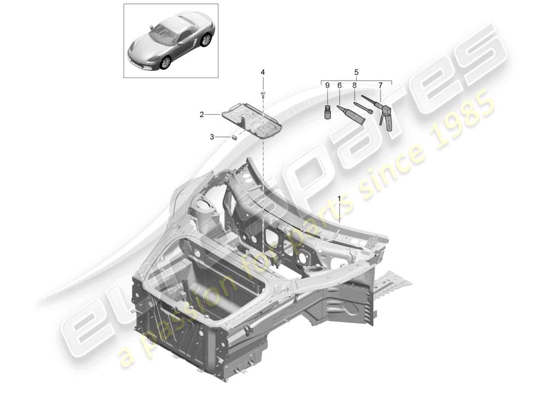 porsche 2021 (718 boxster) diagrama de piezas del extremo delantero (completo)