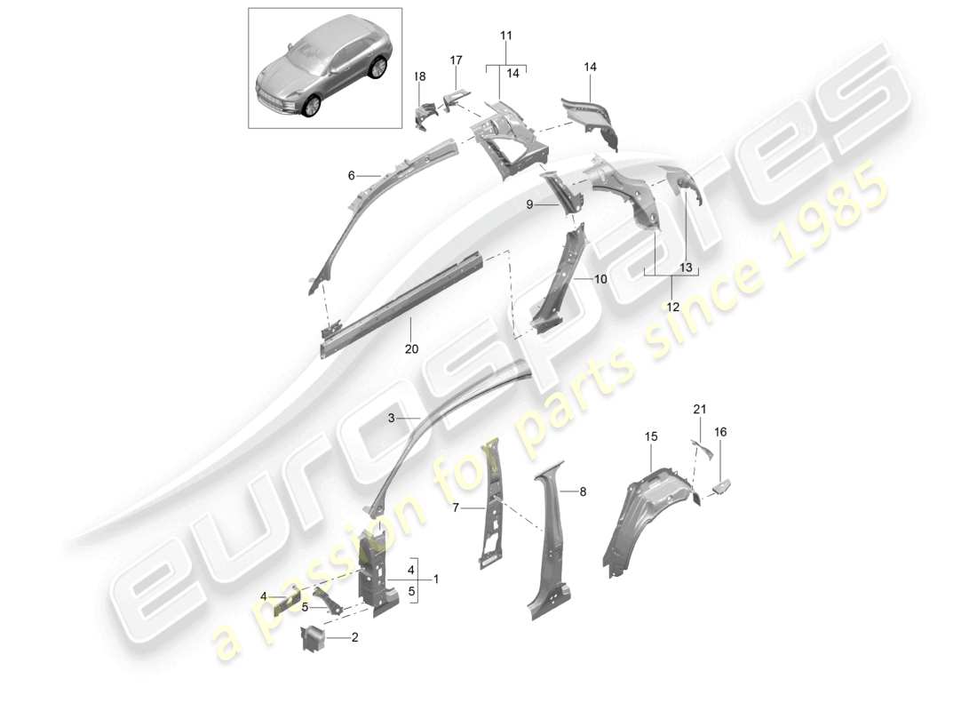 porsche 2023 (macan) diagrama de la parte interior de la parte lateral
