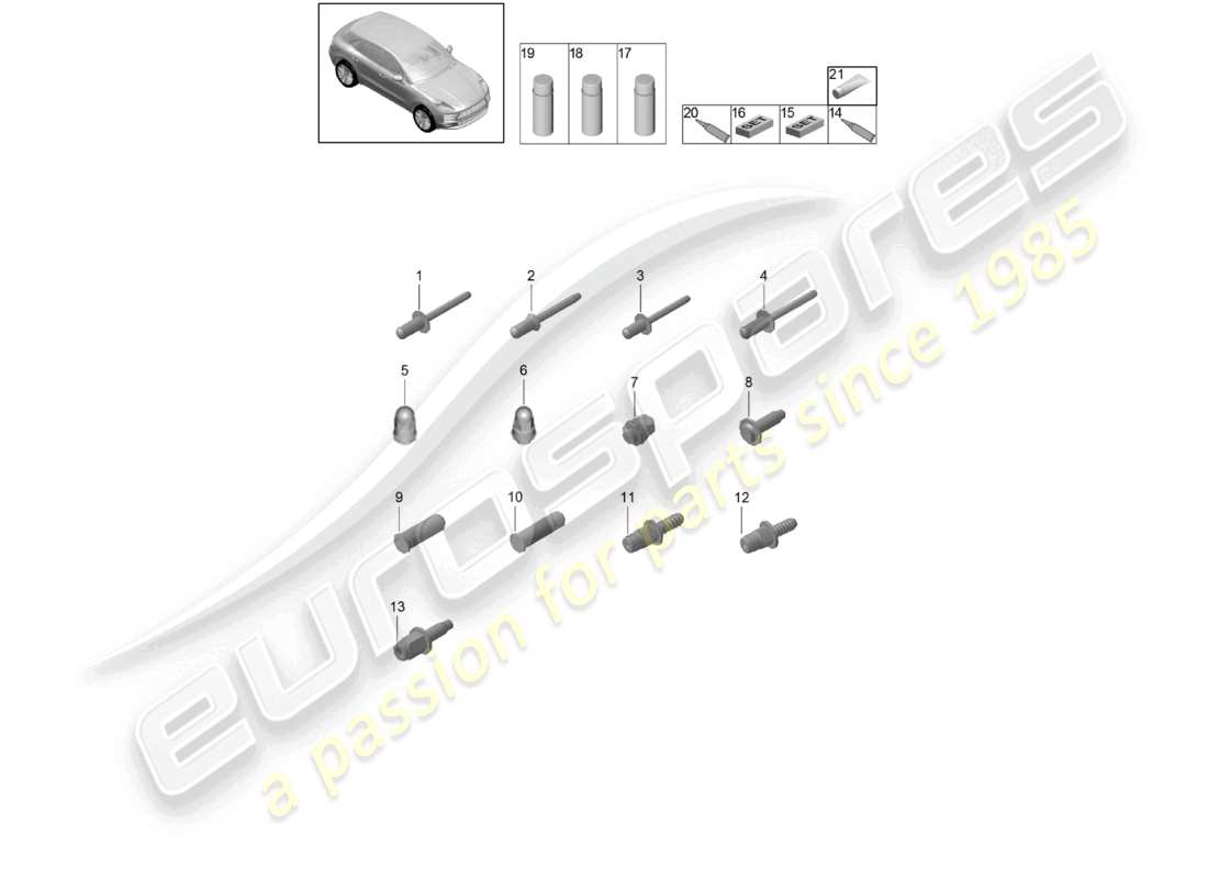 porsche 2023 (macan) diagrama de piezas de consumibles para carrocería de automóvil con sujetadores