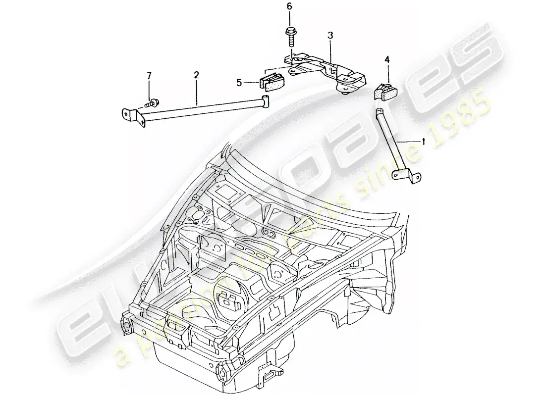 porsche 2004 (996 turbo / gt2) diagrama de piezas del domo strut