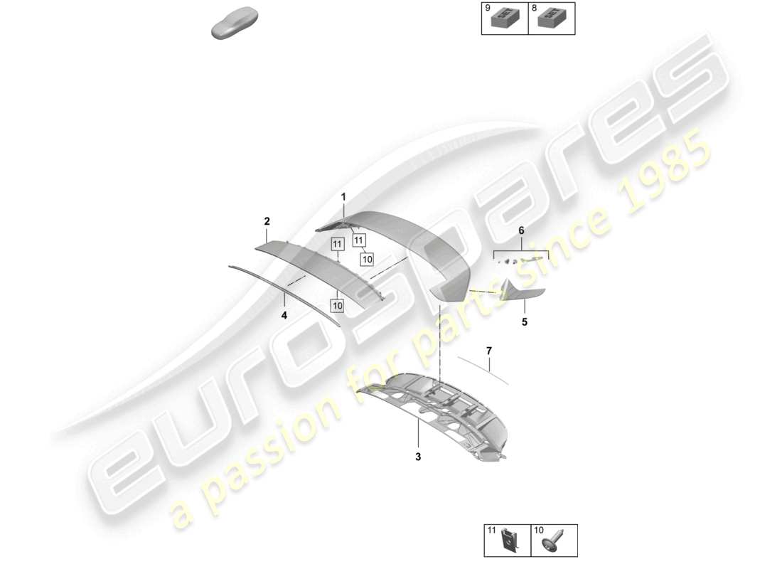 porsche 2025 (taycan 9j1-2) diagrama de piezas del cuv del alerón trasero