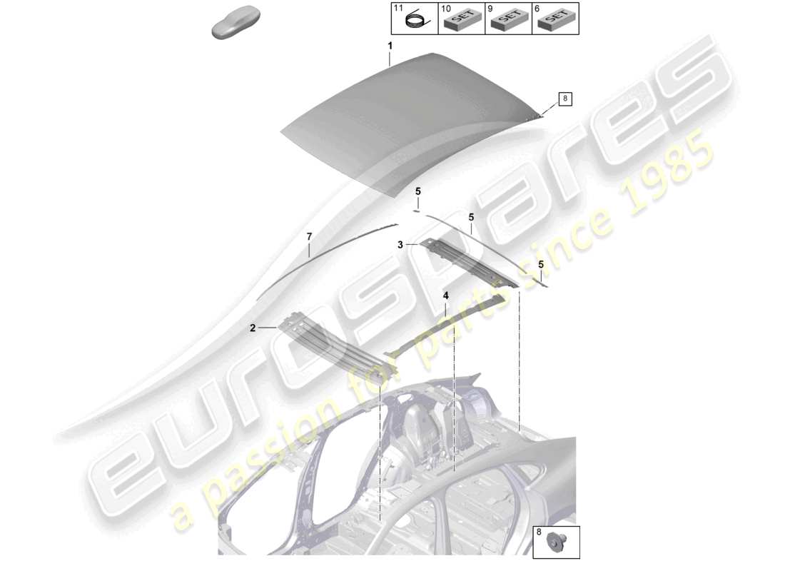 porsche 2024 (cayenne e3 pa) diagrama de piezas del panel exterior del techo, travesaño de carbono, coupé