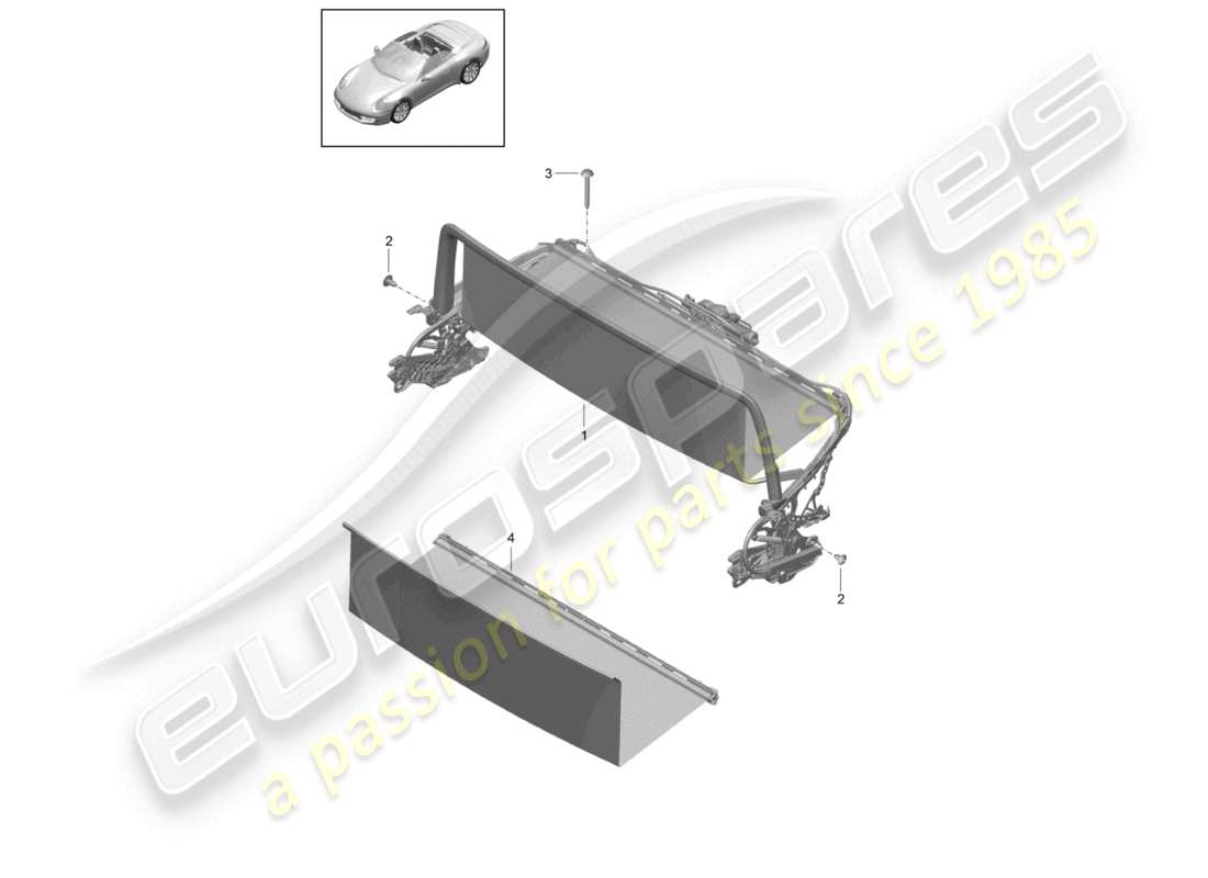porsche 2023 (992-1) diagrama de piezas del cortavientos