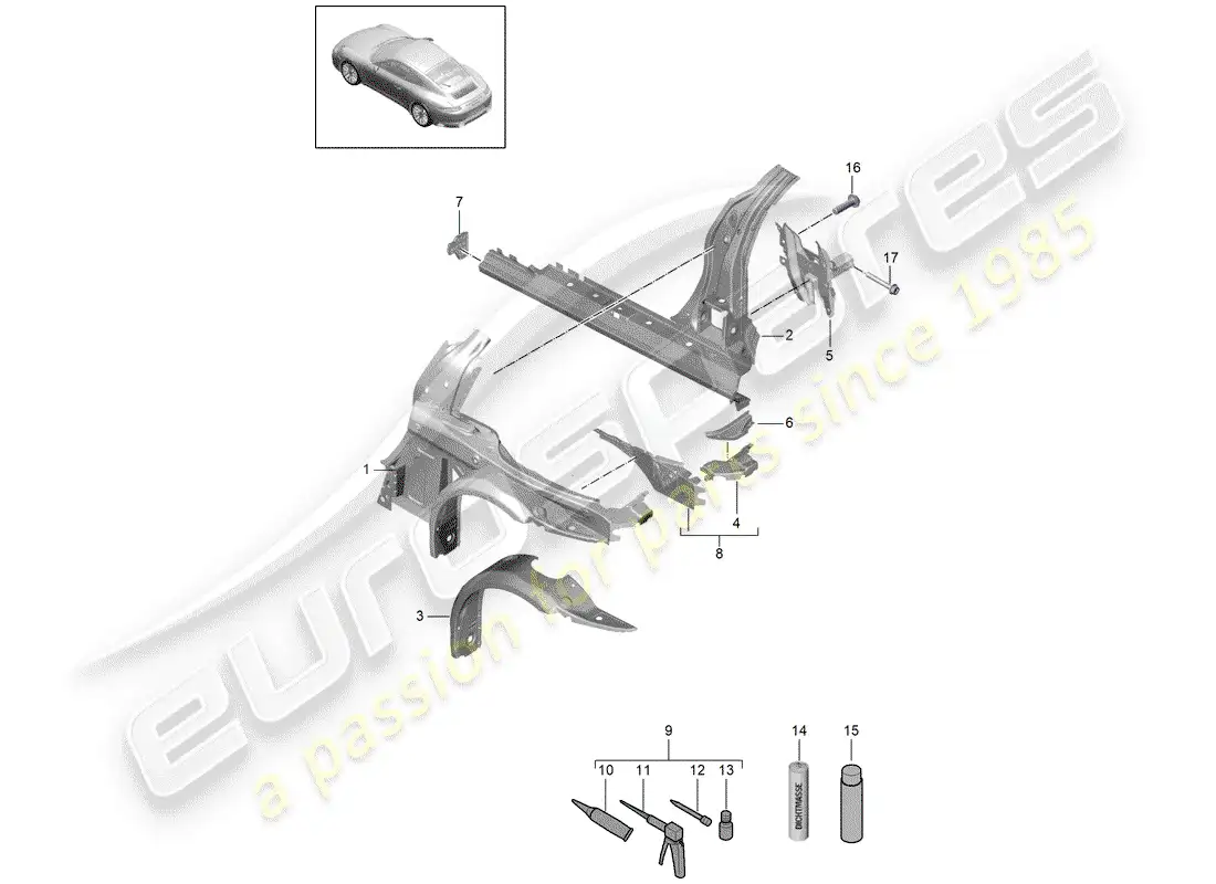 porsche 2020 (991-2) panel lateral diagrama de piezas